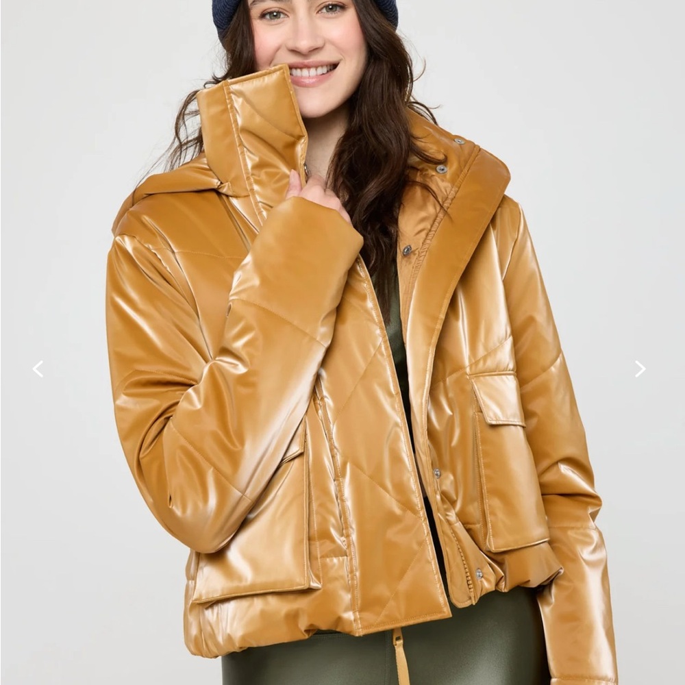 Spiritual Gangster Tan Puffer Jacket with High Collar